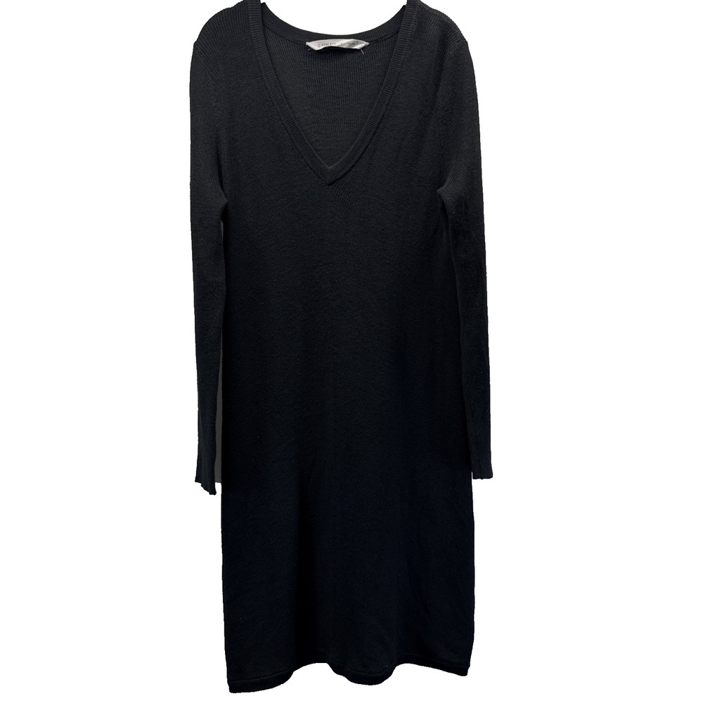 Athleta Women's Knit Dress Size Large Solid Black V Neck Knee Length Soft Gothic